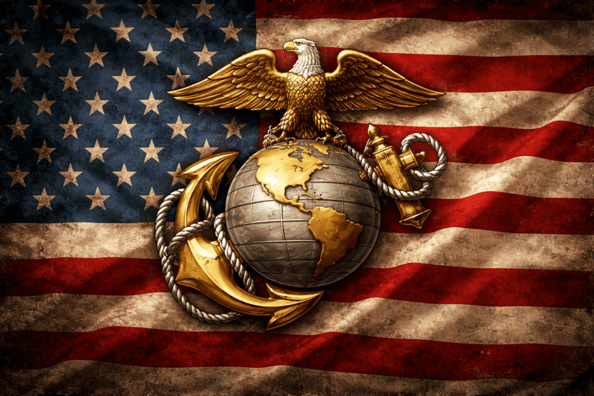 United States Marine Corps emblem with American flag representing veteran owned business