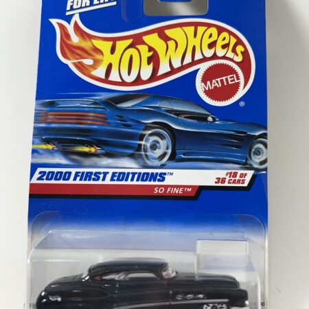 hot wheels 2000 first editions diecast car in packaging blue card front view black car collectible