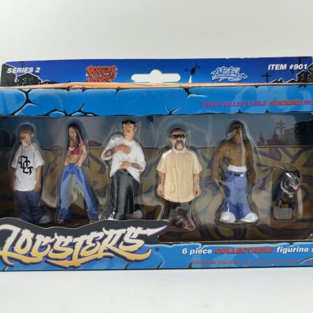 the vintage Lil Locaters collectible figures in packaging blue box multi character set front view