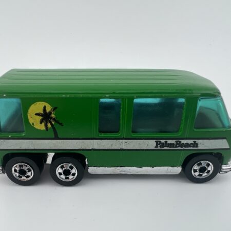 green passenger bus diecast vehicle Palm Beach style side view left profile vintage toy