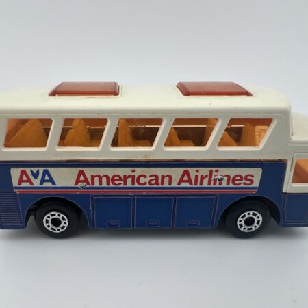 American Airlines bus diecast vehicle blue and white side view left profile vintage toy