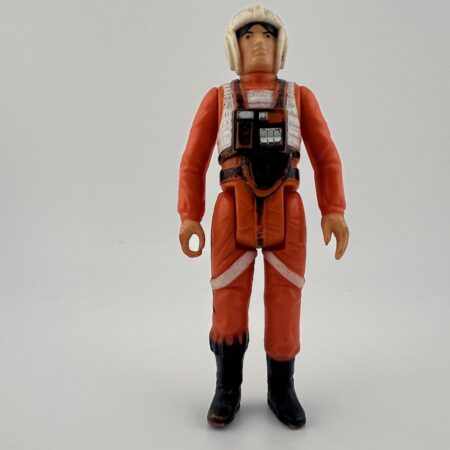 vintage Star Wars pilot action figure full body centered front view orange flight suit