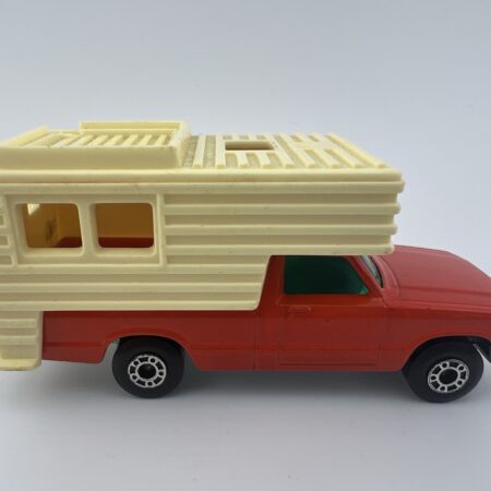 Vintage 1979 Matchbox Superfast No 38 camper pickup truck red with cream camper shell diecast right side view