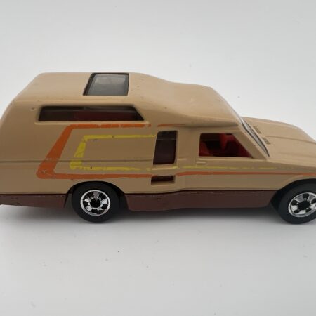 tan camper pickup diecast truck vintage toy side view right profile retro camper