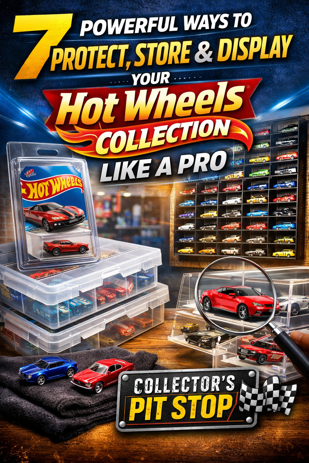 protect hot wheels collection with storage bins, display case, and protective packaging setup
