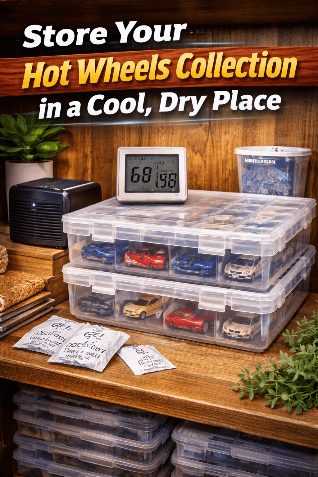 store hot wheels collection in a cool dry place using storage bins with humidity control and organized display