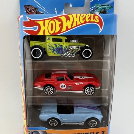 Hot Wheels 3-pack diecast cars set with three vehicles in original packaging, multi-car collectible pack by Mattel