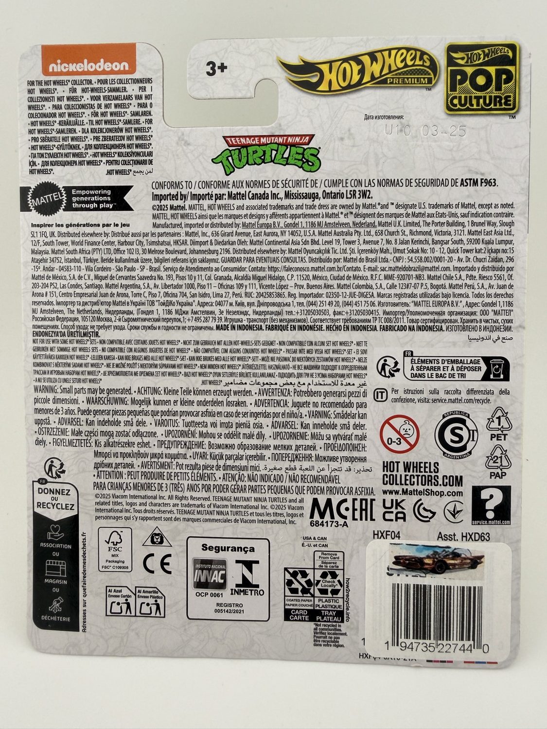 Back of Hot Wheels Teenage Mutant Ninja Turtles Party Wagon Pop Culture card showing details